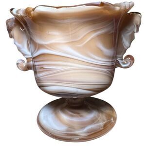 Vintage imperial glass compan caramel and white swirl design. Sea horses on item